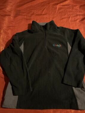 Google Fleece Pullover Mens L Black Gray Quarter Zip Logo Recycled Polyester